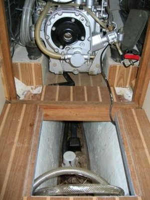 Bilge area, showing Rule pump and Strum Box