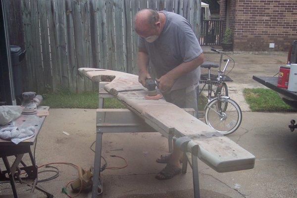 Sanding down the rudder in order to maintain its shape required hours of work.